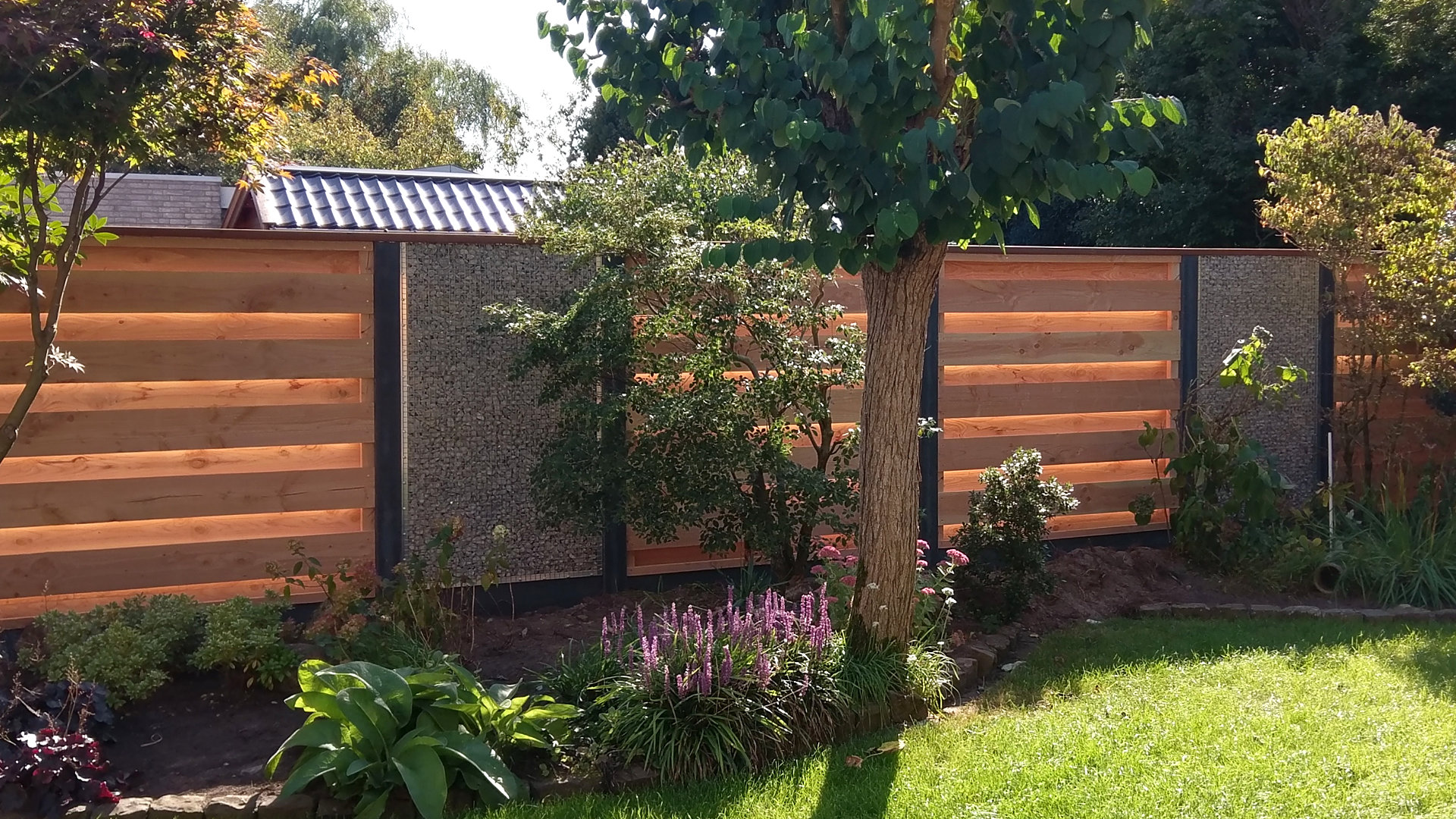 Douglas schutting met antraciet beton en gaas